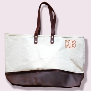 mark & Graham x steele canvas and leather xlarge tote bag initials